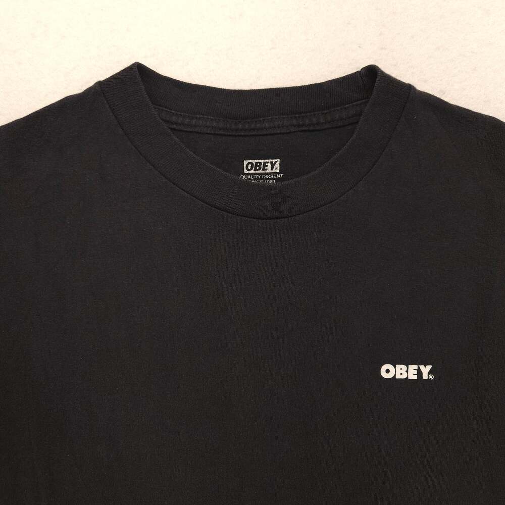 Obey Casual Crew Neck Short Sleeve Graphic Shirt Mens Size Small S Black
